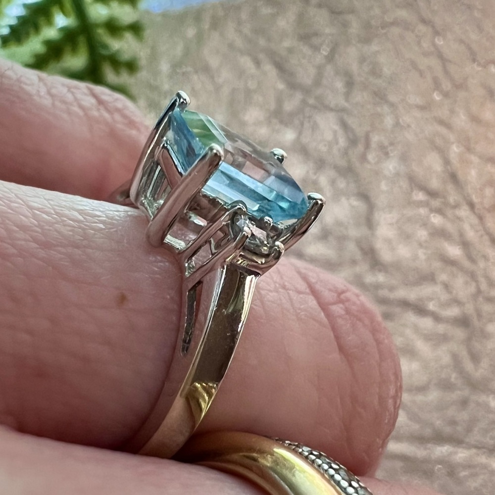 ❌SOLD❌ Vintage Aquamarine Diamond Ring Solid 14K Gold White Gold Emerald cut - Picture 15 of 17